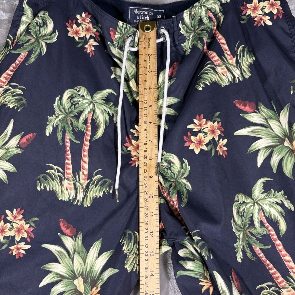 Abercrombie & Fitch Board Shorts Mens 33 Blue Hawaiian Print‎ Surfer Trunks